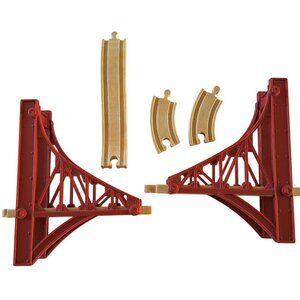 5 Pc Thomas the Train Dark Red Bridge & Plastic Wood Like 2004 Track Lot Tan